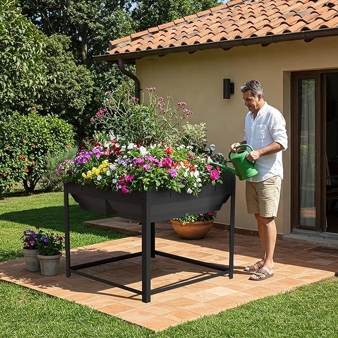 Worth Galvanized Steel Raised Garden Bed with Legs &amp Built-In Drainage - 50 Gal Outdoor Planter Box for Vegetables Flowers Herbs - Rust-Resistant Elevated Metal Design for Patio Backyard 35x35