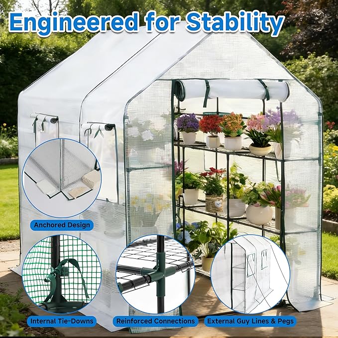 SUNGIFT Greenhouse for Outdoors Walk-in Greenhouses 56 x 85 x 77 Inch Portable Green House 3 Tiers 20 Shelves for Garden Patio Backyard White