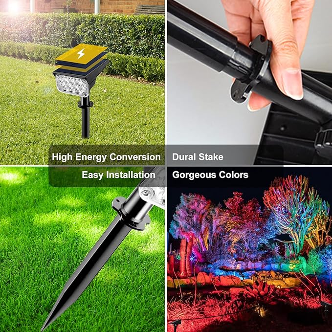 T-SUNUS 8 Pack Solar Color Landscape Spotlights IP65 Waterproof Solar Powered Spot Light Wall Lights 2-in-1 Outdoor Solar Landscaping Light for Yard Garden Driveway Porch Walkway Pool Patio