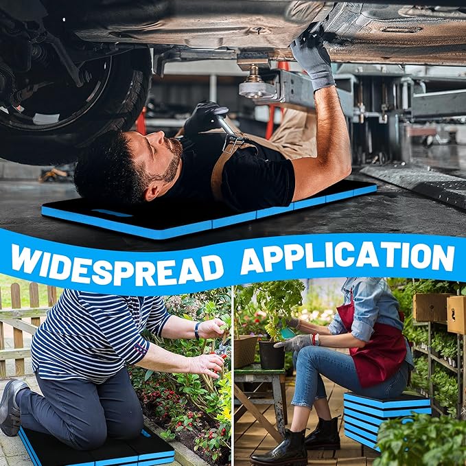 Extra Thick Kneeling Pad for Working Under Car 47.2 * 17.7 * 1.2 Portable Foldable EVA Mechanic Mat for Garage Gardening Yardwork Workshop Blue &amp Black