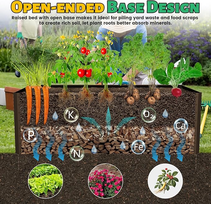 Domi 6×3×2 ft Galvanized Raised Garden Bed Outdoor Planter Garden Boxes Large Metal Planter Box for Gardening Vegetables Fruits Flowers Brown