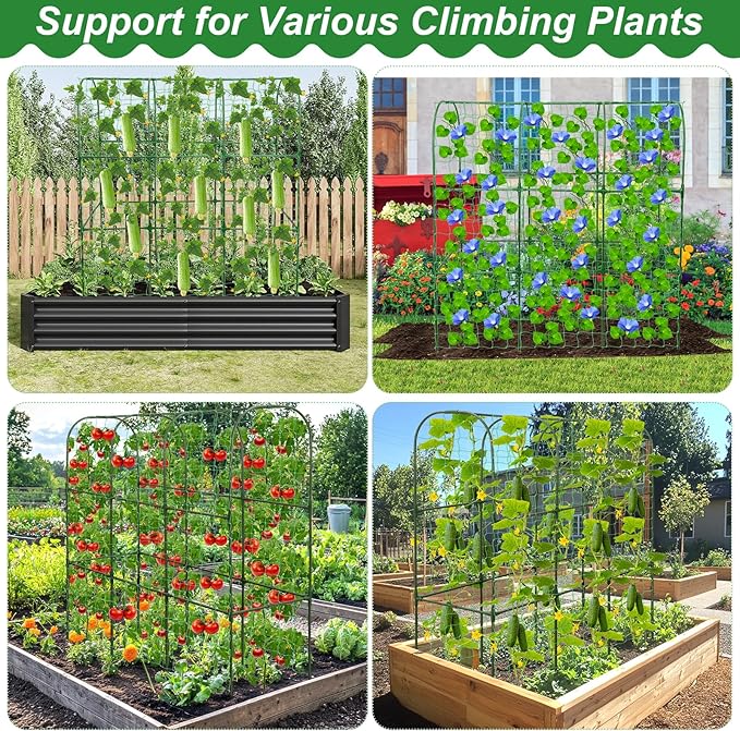 Cucumber Trellis for Raised Bed 51 x 50 Inch U-Shape Garden Trellis for Climbing Plants Outdoors Metal Garden Cucumbers Arch Trellis Cucumber Plant Support for Tomato Pea Zucchini Vine Flower