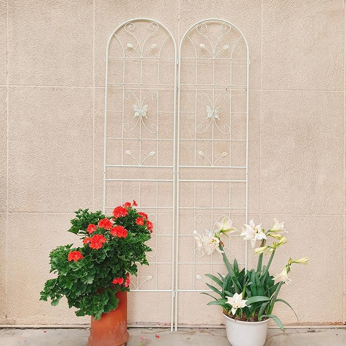2 Pack Metal GTr86.7 x 19.7 Rustproof for Climbing Plants Outdoor Flower Support Cream White