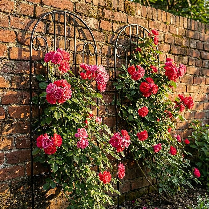 SCENDOR 2 Pack Arched Metal Garden Trellis for Climbing Plants 45 H x 15.9 W – Rustproof Iron Trellis with Decorative Scrollwork Perfect for Roses Clematis Vines and Patio Decor