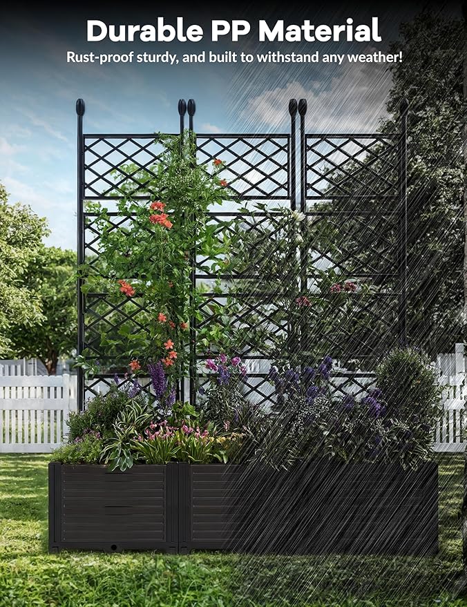 3PCS Modular Raised Garden Bed Planter Box Kit with Metal Trellis – Vertical Garden Lattice for Climbing Plants Vegetables Flowers – Outdoor Patio Privacy Screen for Balcony Deck Small Spaces –