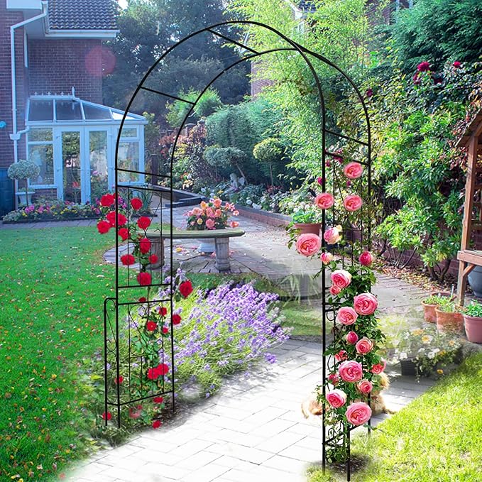 Garden Trellis Metal Garden Arch W55'' x H94.5'' Garden Arbor Trellis Outdoor Trellis Climbing Plants Support Rose Arch Outdoor Arch