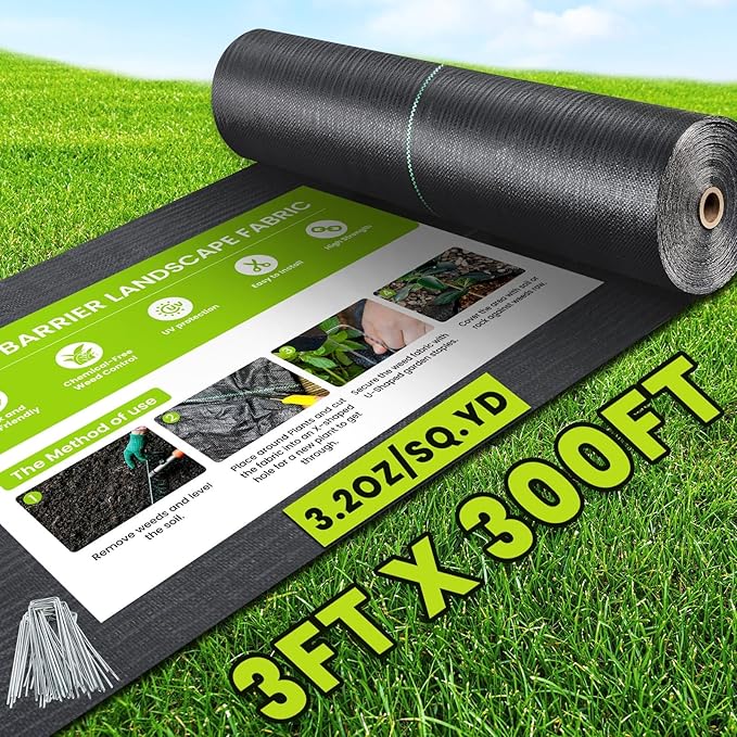 Weed Barrier Fabric3x300FT Landscape Fabric3.2oz Weed Control Garden Cloth Block Gardening Ground Cover Mat Woven Geotextile Fabric for Driveway Gravel Greenhouse Underlayment
