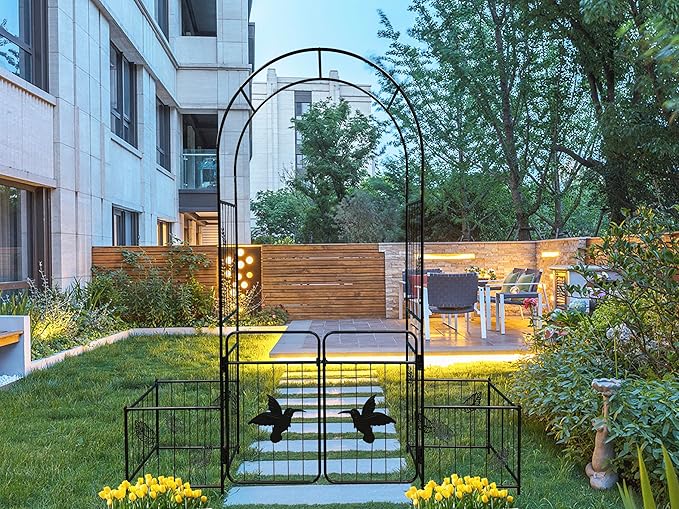 Metal Garden Arch with Doors GTrClimbing Plants Support Arch Outdoor Arch Wedding Arch Party Events Archway Black