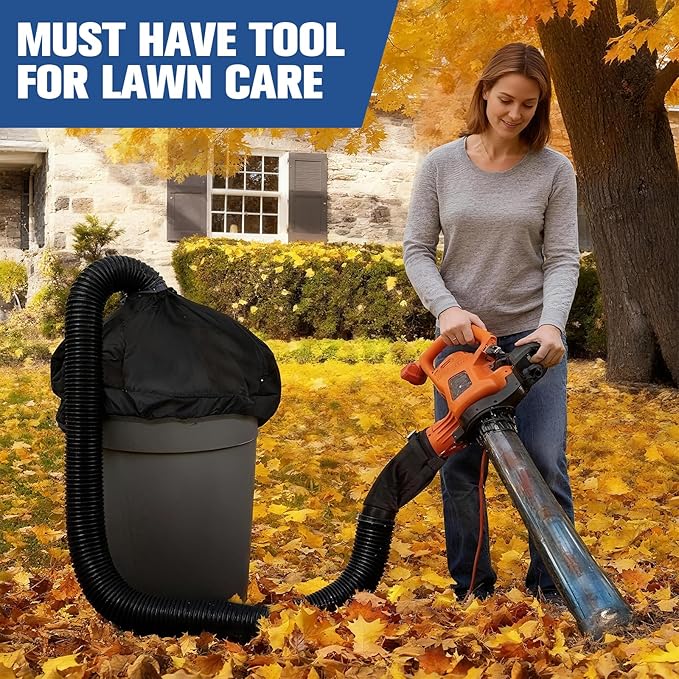 Leaf Collector Compatible with Worx Leaf Blower &amp Vacuum Includes Adjustable Adapter Fits 2.3-5 Connection Ports 2-8FT Hose and Mesh Hood