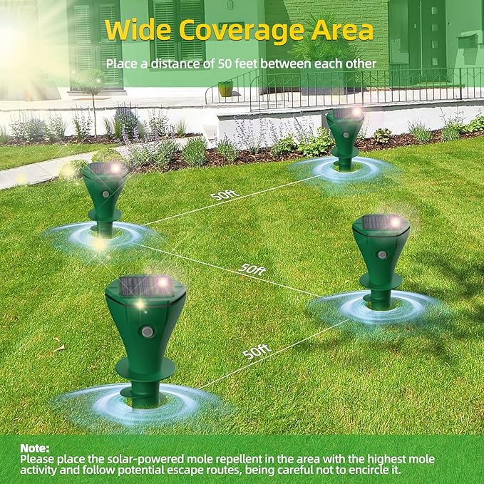 Solar Powered Mole Repellent for Lawns 4 PackIP65 Waterproof Mole Snake Repeller Noiseless Design Vibrating Stake Repels Outdoor Snakes Gophers Moles