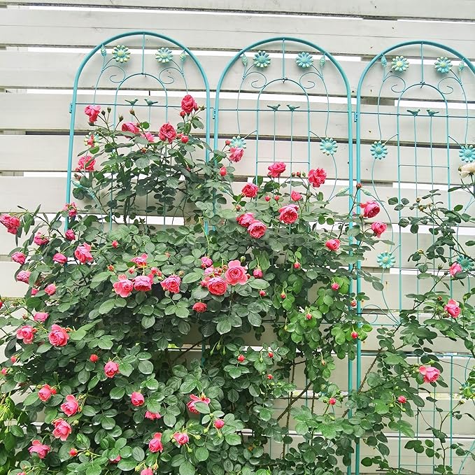 Metal Garden Trellis 86.7 x 19.7 Rustproof Trellis for Climbing Plants – Easy to Assemble Sturdy and Multi-Purpose Outdoor Flower Support(4 Pack-Green)
