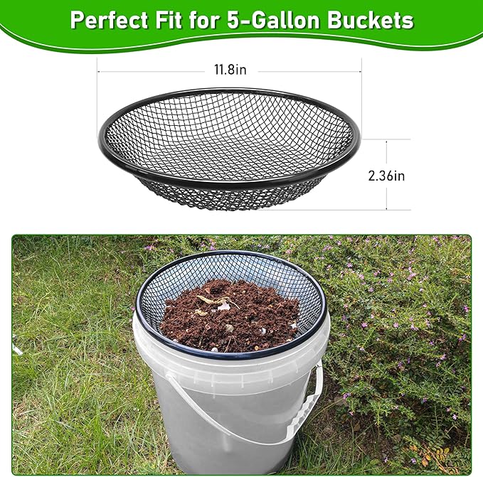 3Pcs 11.8 W Soil Sifter for Gardening 246mm Grid Rock Sifter for 5 Gallon Bucket Stainless Steel Fine Dirt Sifter Compost Sifter for Capturing Dirt Sand Rocks and Filtering Compost (Black)