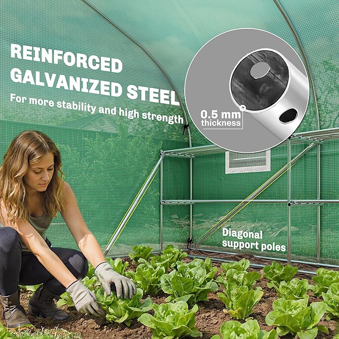 Outsunny 10'x11'x6' Walk-in Tunnel Greenhouse with Shelves Mesh Door and Windows Plant Hot House with PE Cover Outdoor Green House for Patio Lawn Garden Green
