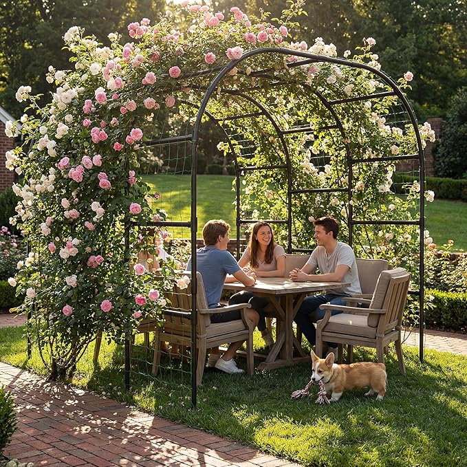 DoCred Garden Arch Trellis 88in H x 88in L Large Garden Arch Arbor Trellis for Climbing Plants Outdoor Plant Support for Cucumber Grape VineTall Metal Gardens Archway for Lawn Party Ceremony
