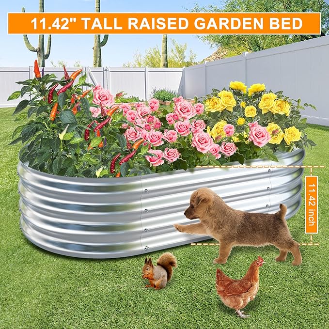 Tiskgg 4 in 1 Adjustable Galvanized Raised Garden Bed Kit 6×3×1FT Anti-Rust Raised Garden Beds Outdoor with 12 Tags &amp Gloves Galvanized Metal Raised Planter Box Outdoor for Vegetables Flowers He