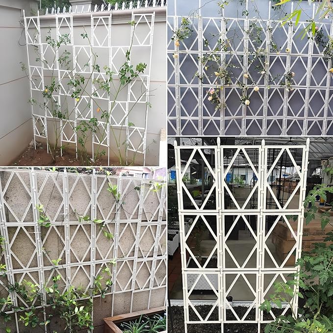 Garden Trellis Foldable Plant Trellis White - Suitable for Support Climbing Roses Potted Plants Vines Flowers Patio &amp Yard Wall Decoration(W60xH120CM(2.0x3.9FT))