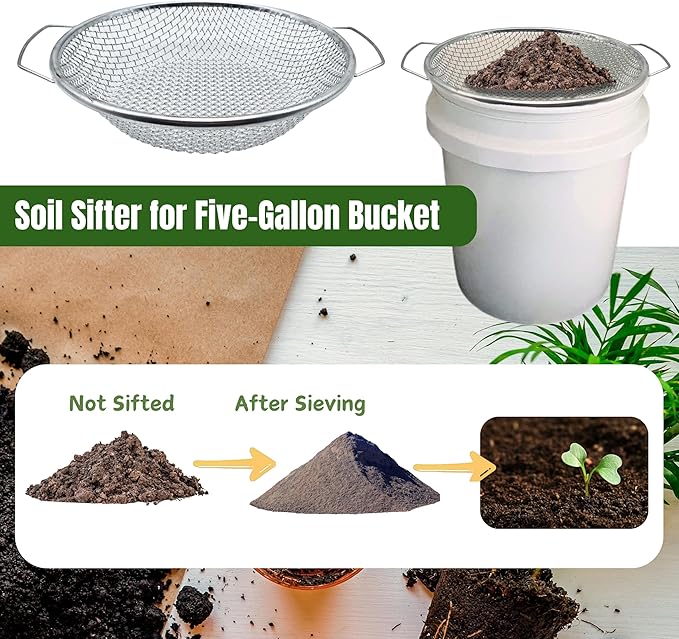 2PCS Soil Sifter for Gardening Rock Sifter for 5gallon Bucket Dirt Sifter Compost Sifter Sifter for Gravel Sawdust Vermicompost 3mm 6mm Soil Sifter with Handle