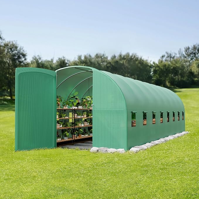 Greenhouses for Outdoors 15’x7’x7’ Walk-in Tunnel Greenhouse with 8 Ventilated Mesh Windows &amp Swing Door &amp Reinforced Frame for Outdoor Gardening Enhanced Galvanized Steel Frame &amp Durabl