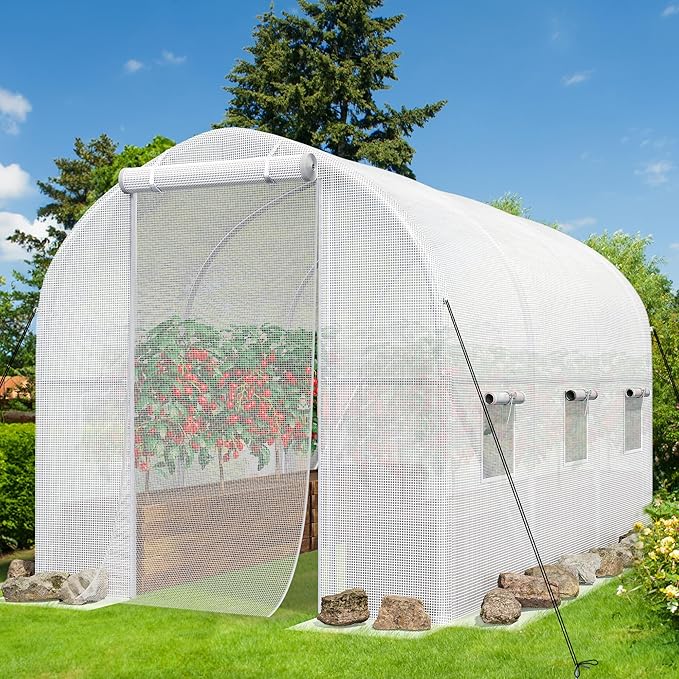 YITAHOME 10x6.5x6.5ft Greenhouses Large Walk-in Green House Heavy Duty Tunnel Green Houses Outdoor Portable Plant Gardening Upgraded Galvanized Steel Frame Zipper Doors 5 Crossbars Garden White
