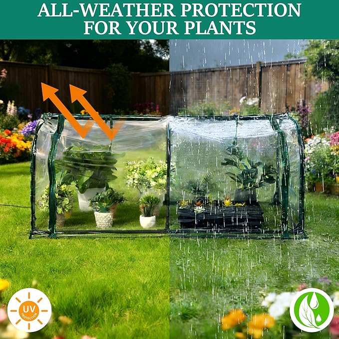 Meonum Mini Greenhouse with Grow Light 51.18 L x 25.59 W x 21.65 H Portable Greenhouses Waterproof UV-Resistant for Indoor/Outdoor Seed Starting(Dome Shape)