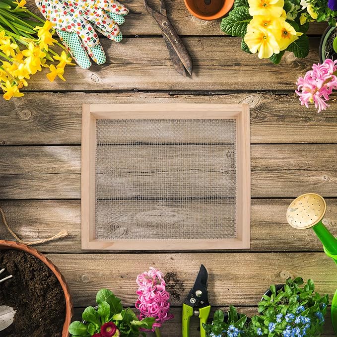 Soil Sifter Wide Size (12. 6x11. 4inches) with 1/8 Inch Mesh Garden Sieve for Dirt Sand Rocks and Compost Mesh Screen