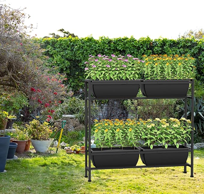 CADUKE Raised Garden Bed Garden Raised Planter Box with Legs 32 Elevated Vegetable Garden Beds with Drainage Holes &amp Trellis Herb Garden Planter Outdoor for Vegetables Balcony Patio Black