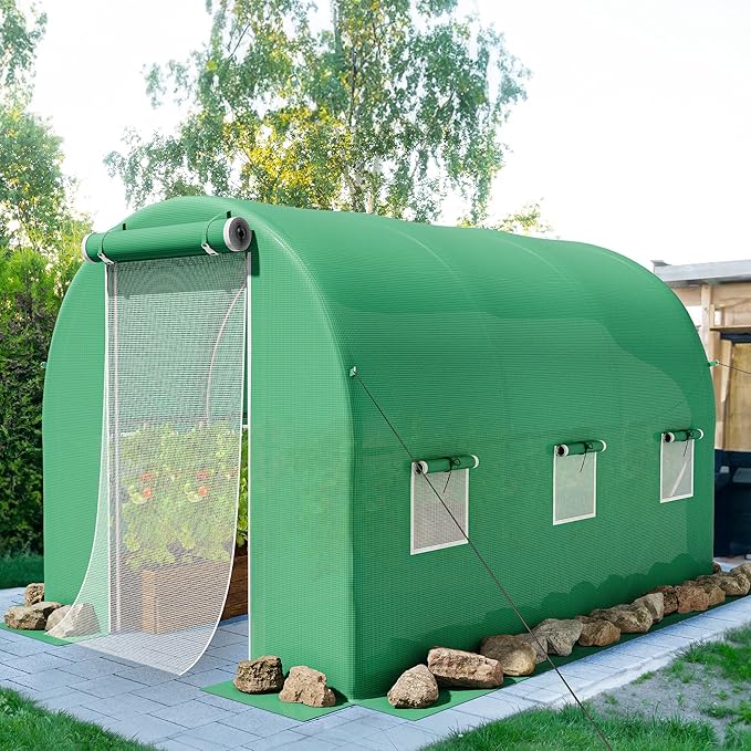 YITAHOME 10x6.5x6.5ft Greenhouses Large Walk-in Green House Heavy Duty Tunnel Green Houses Outdoor Portable Plant Gardening Upgraded Galvanized Steel Frame Zipper Doors 5 Crossbars Garden