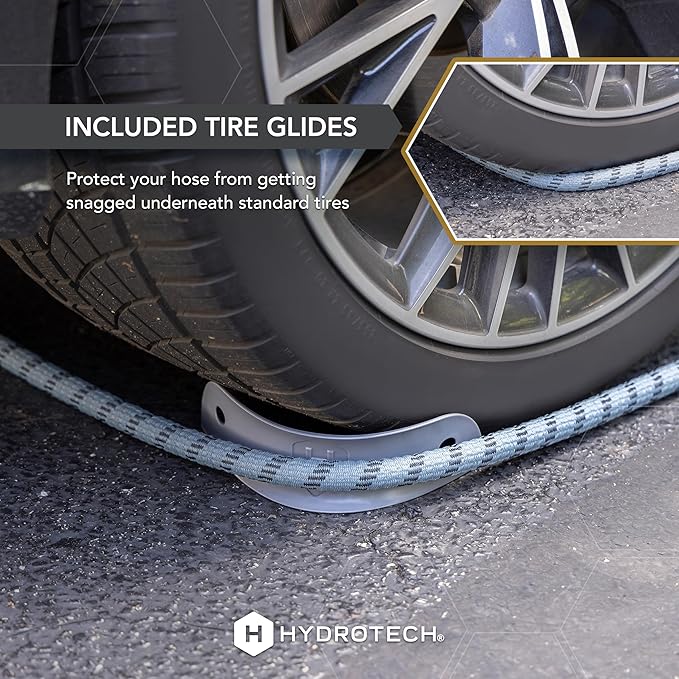 Hydrotech 60 ft Garden Hose – Patented Force Control Burst-Proof Lightweight Flexible No-Kink Design 5/8 4 Tire Hose Guides Ideal for Car Wash &amp Automotive Care