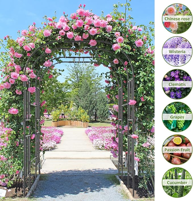 Tall Garden Arch Trellis for Climbing Plants 87in Tall Metal Plant Support Trellis Archway for Climbing Plant Vegetables Cucumber Outdoor Yard Lawn Garden Arch Tunnel Trellis