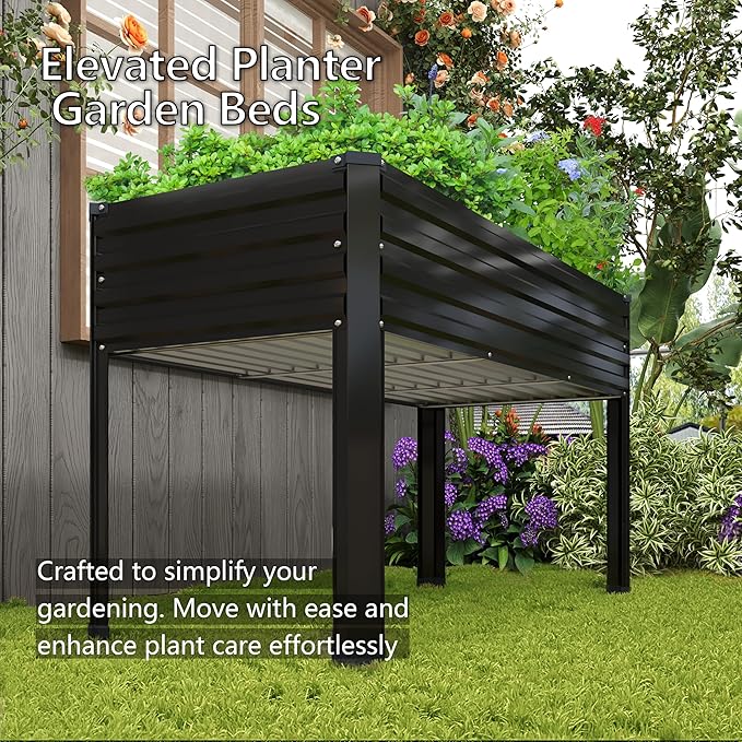 Galvanized Raised Garden Bed with Legs48×24×30in Elevated Planter Box for BackyardGarden Patio Balcony 350lb CapacityPlanters for Outdoor PlantsBlack
