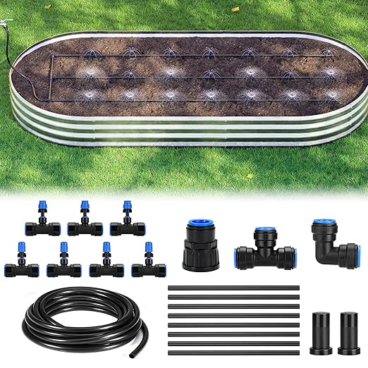 HIRALIY Raised Bed Drip Irrigation Kit Small DIY Garden Grid Watering System Garden Irrigation System for Raised Beds up to 2 x 8FT