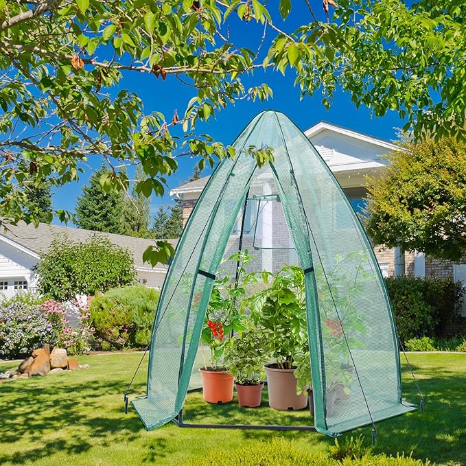Portable Plant Protector from Animals Ohuhu Greenhouse for Outsides with Durable PE Cover Heavy Duty Green House with Zippered Door Mesh Window for Vegetables Flowers Fruits Herbs 63x54x71 Inch