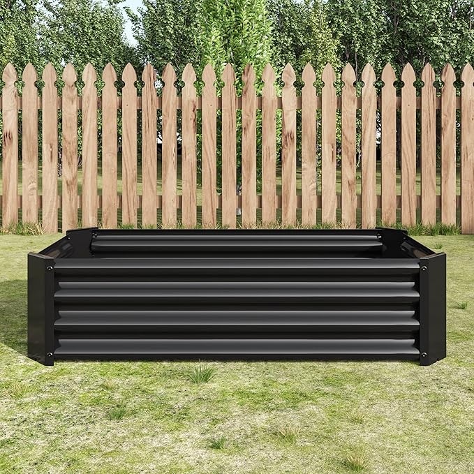 PlanterMetal Raised Garden BedRectangle Raised Planter for Flowers PlantsVegetables Herb Black