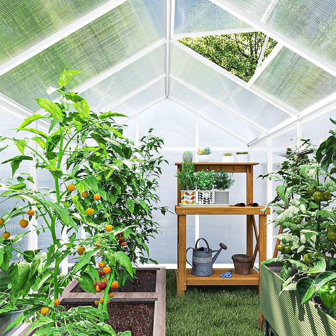 Outsunny 10' x 6' Greenhouse for Outdoors Polycarbonate Greenhouse with Rain Gutter and Roof Vent Aluminum Walk-in Green Houses for Outside Patio Backyard Garden
