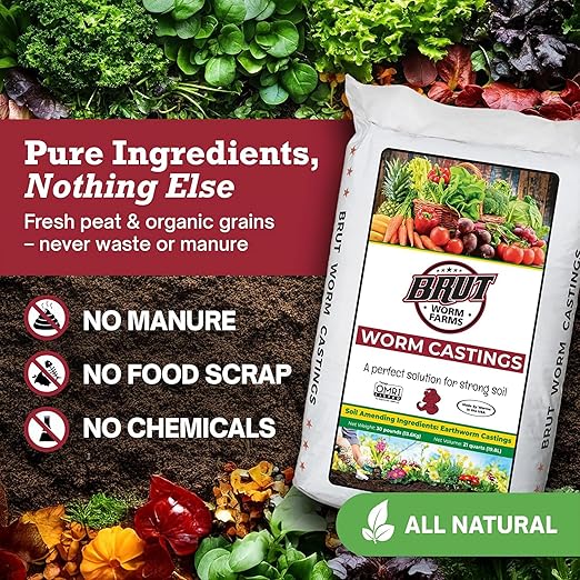 Brut Organic Worm Castings – 30 Lb – Garden's Elixir for Thriving Blooms &amp Harvests! (6 Pack)