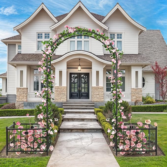 Garden Arbor with Planter Boxes 76 W x 86 H Wedding Arches for Ceremony Black Metal Garden Archway for Climbing Plants Outdoor Lawn Patio and Backyard