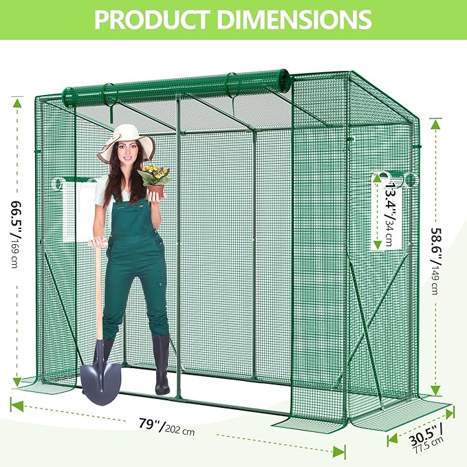 SPECILITE Heavy Duty Lean to Greenhouse for Outside Portable Walk-in Green House with Thicken PE Cover Roll-Up Zippered Door &amp 2 Ventilation Mesh Windows Large Plastic Greenhouses for Outdoors