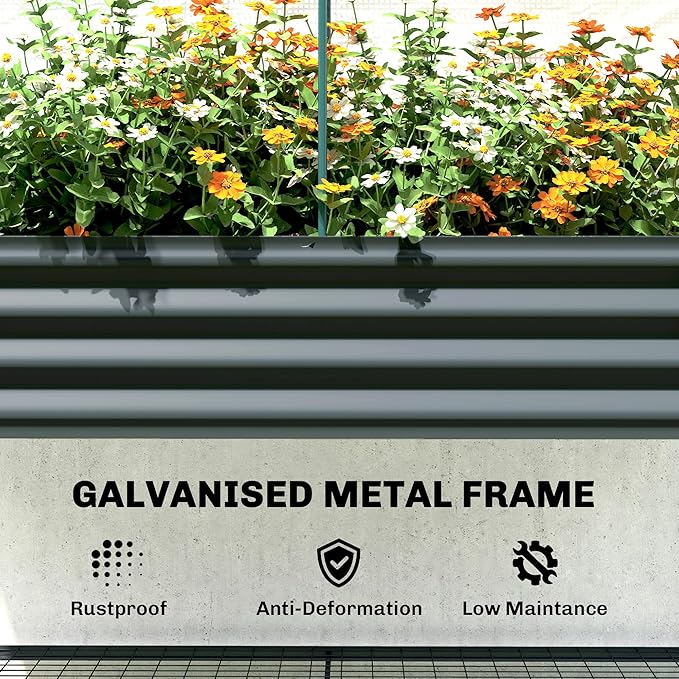 Outsunny Galvanised Raised Garden Bed with Greenhouse Cover Metal Elevated Garden Bed with Legs Bed Liner and Bottom Shelf Outdoor Raised Planter Box for Vegetables Herbs Flowers Dark Gray