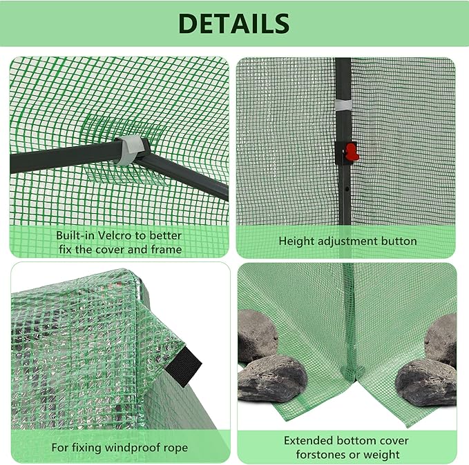 GDY 8X8FT Instant Pop-up Greenhouse Walk-in Plant Gardening Green House with PE Cover/Roll-Up Zipper Doors/Side Windows for Indoor Backyard and Outside Green/Clear.