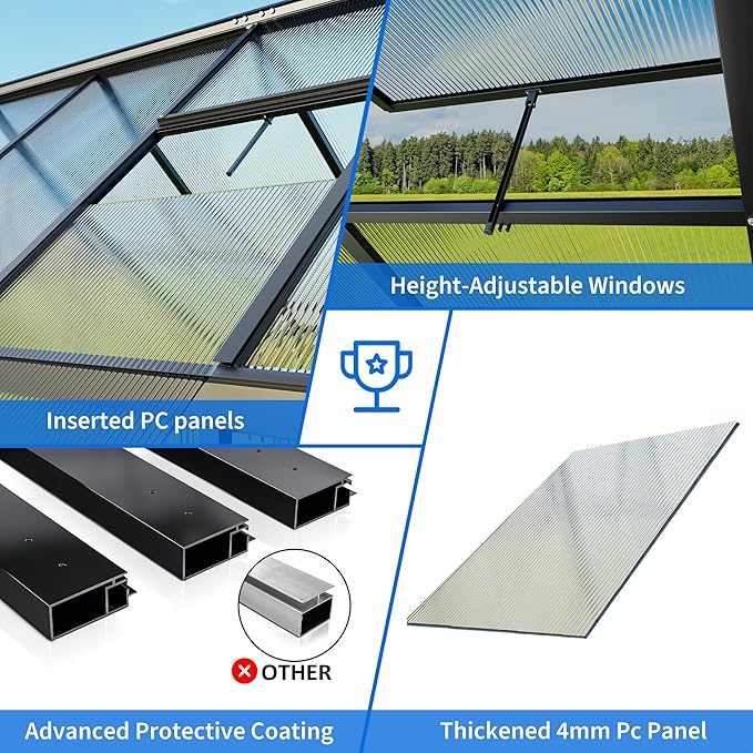 WKM 6x10.9 FT Greenhouse for Outdoors Quick-fit Structure Greenhouse with Window for Ventilation Aluminum Green House for Garden Backyard Black