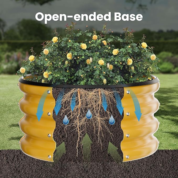 ZXZYHFTY Round Galvanized Raised Garden Bed kitYellow Outdoor Garden Raised Planter Box Round Large Metal Raised Garden Beds for Vegetable 2 * 2 * 1ft 3 Pcs