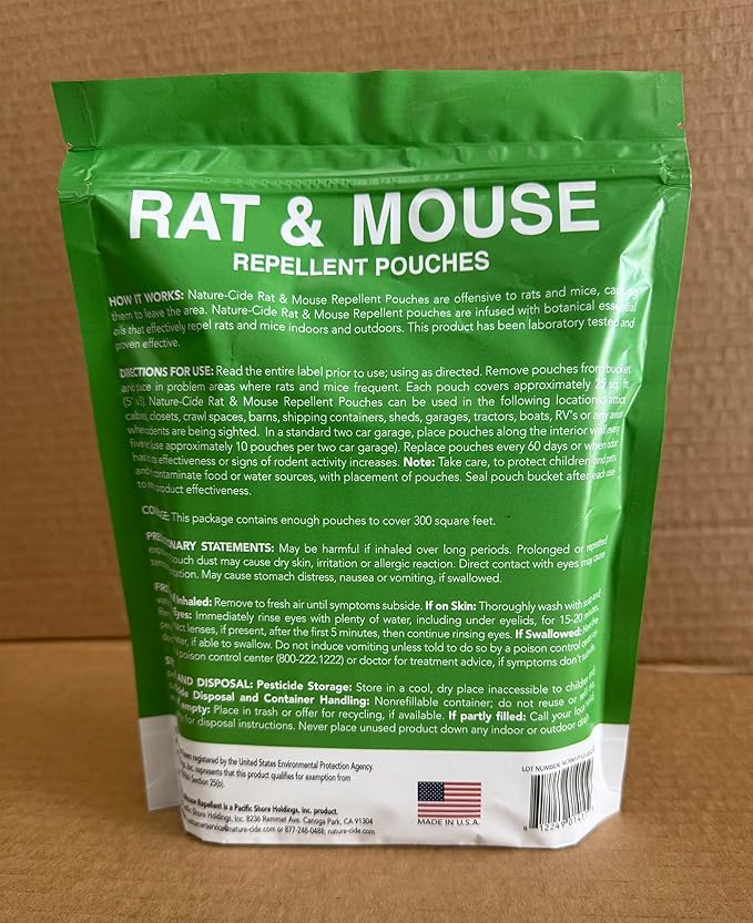 Nature-Cide Rat &amp Mouse Repellent | Long-Lasting Plant-Based Pouches | Great Alternative to Moth Balls | 45–60 Day Protection | Mint Scent | Covers 300 Sq. Ft. Total (Pack of 12)