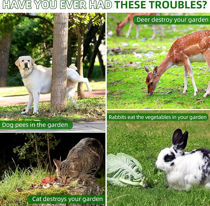 2026 Upgraded Solar Ultrasonic Animal Repellent Deer Cat Squirrel Deterrent Devices Motion Activated with LED Strobe Light Repeller Keep Dog Raccoon Skunk Rabbit Away from Yard Garden Farm 4 Pack