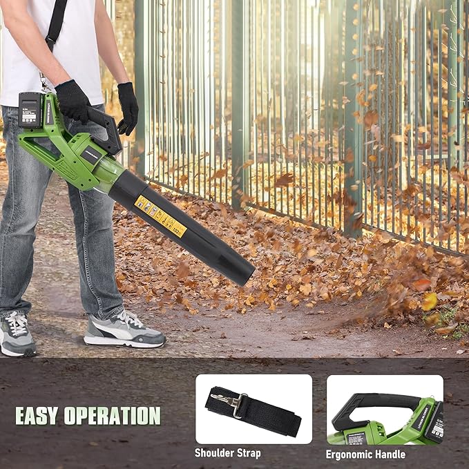 40V Cordless Leaf Blower 420CFM/120MPH Electric Leaf Blower with 2 * 2.0Ah Battery 5 Speed Levels &amp Trubo Mode Powerful Leaf blowers for Lawn CareYardBlowing Leaves Dust SnowGreen