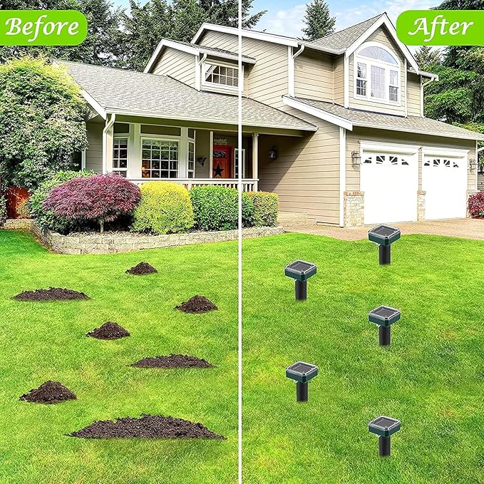 Mole Repellent Ultrasonic Solar Powered Animal Repellent for Outdoor Lawn Garden for Snakes Moles Gophers Groundhogs Voles and Other Burrowing Rodents (8 Pack)