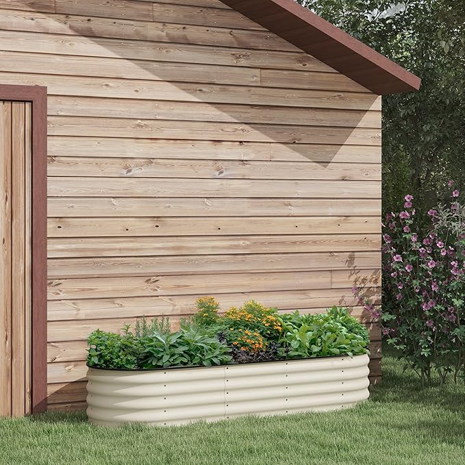 6.5' Galvanized Raised Garden Bed Kit Elevated Metal Planter Box for Flowers Herbs and Vegtables Cream 0.6mm Steel