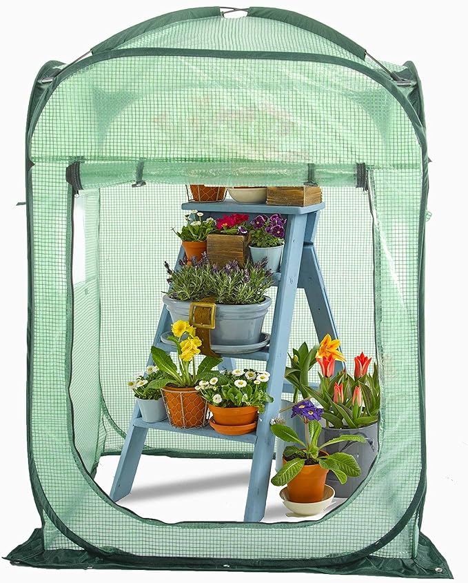 Porayhut Pop Up Greenhouse TentPortable X-Large Walk-in Flower House Indoor Outdoor Gardening Plant Sunshine Room with PE Mesh Cloth Cover for Protecting Plant from Cold Frost &amp Birds