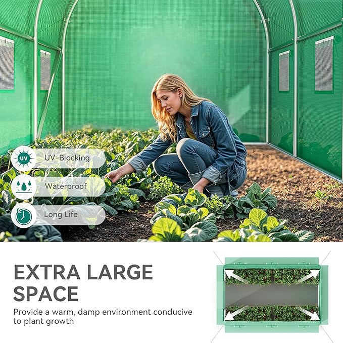 YITAHOME 10x7x7FT Greenhouses Large Heavy Duty Walk-in Green House Tunnel Green Houses Outdoor Portable Plant Gardening Upgraded Galvanized Steel Frame Zipper Doors 5 Crossbars Garden