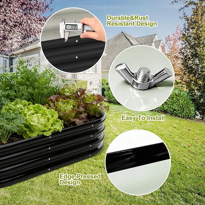 LIALEX 2 Sets Black Raised Garden Bed Outdoor Oval Large Coating Metal Planter Box with No Heavy Metal for Vegetables Flowers Herbs
