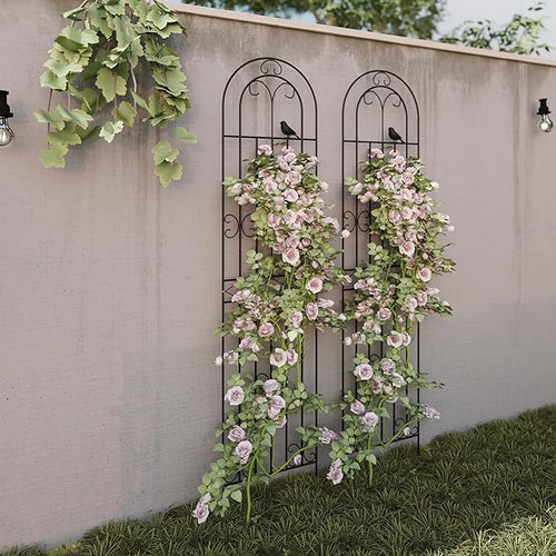 2-Pack 86.6 H x 19.7 W Rustic Metal Arched Garden Trellis – Rustproof Black Climbing Plant Support &amp Decorative Screen for Roses Clematis Cucumbers Patio Lawn &amp Courtyard
